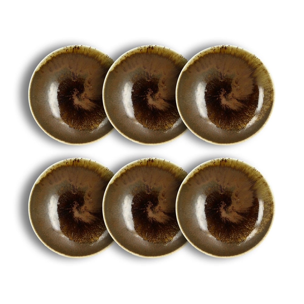 Lot de 6 assiettes creuses texturées 21cm en porcelaine marron