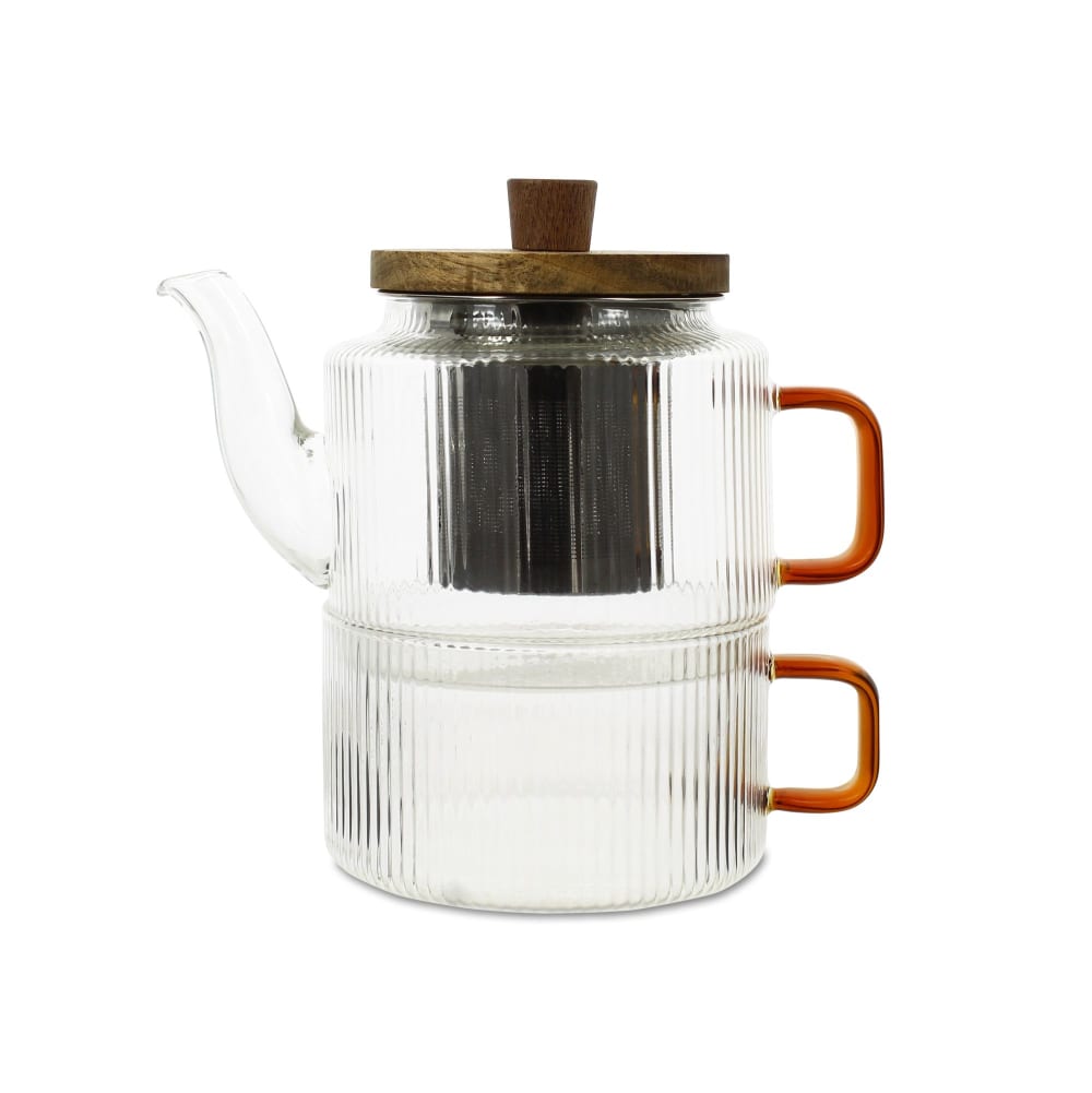 Théière en verre et anse ambre 400ml et tasse assortie 25cl
