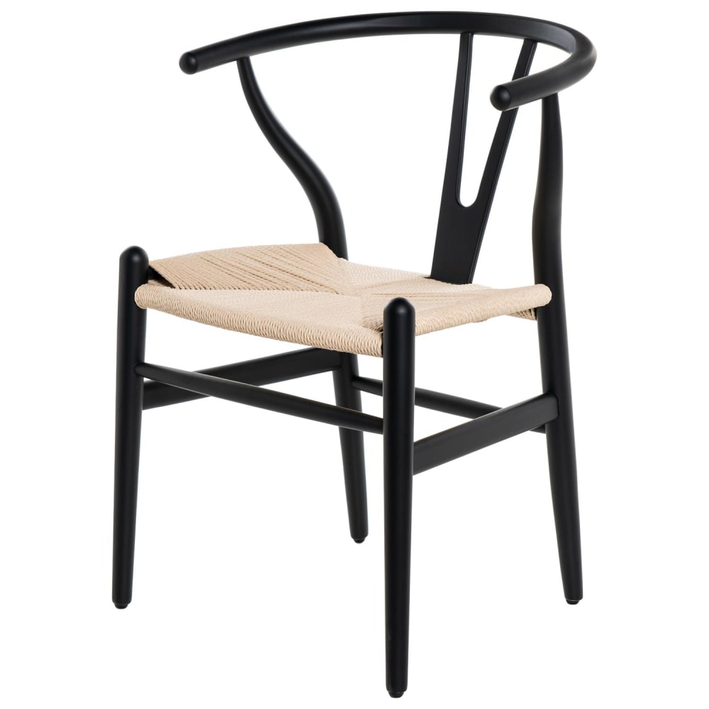 Koketto Home Schwarzer Holzstuhl mit Sitz aus Naturfaser Schwarz Holz
