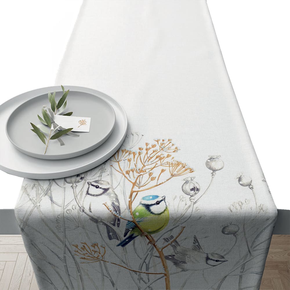 Chemin de table en coton oiseaux