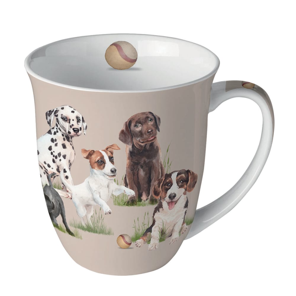 Tasse en porcelaine fine chiots joueurs