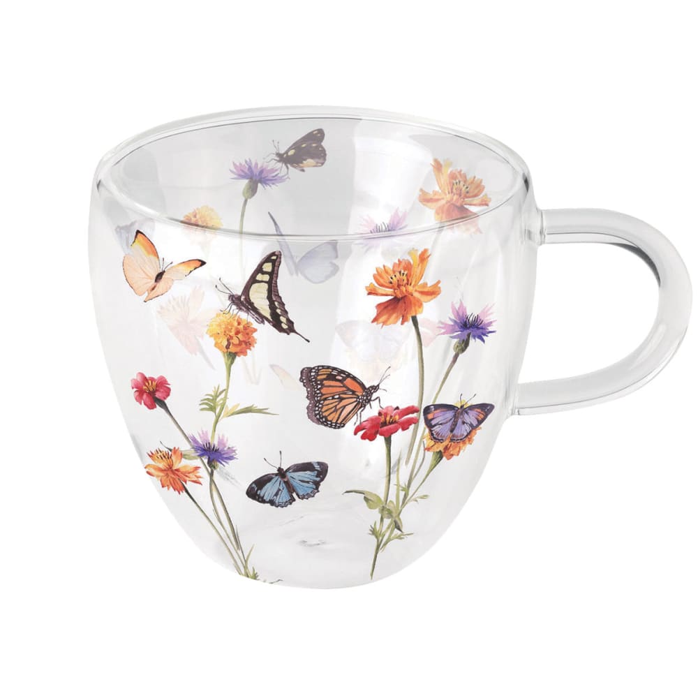 Tasse à thé en verre double paroi jardin des papillons 200 ml