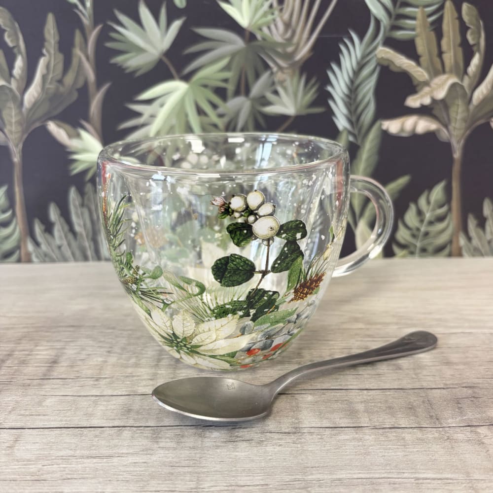 Tasse à thé en verre double paroi poinsettia blanc - Maisons du Monde
