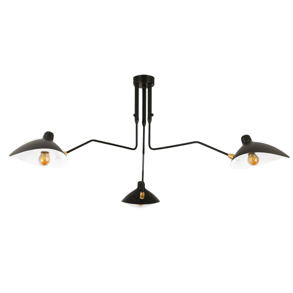 Plafonnier 3 bras orientables noir mat, E27 181cm