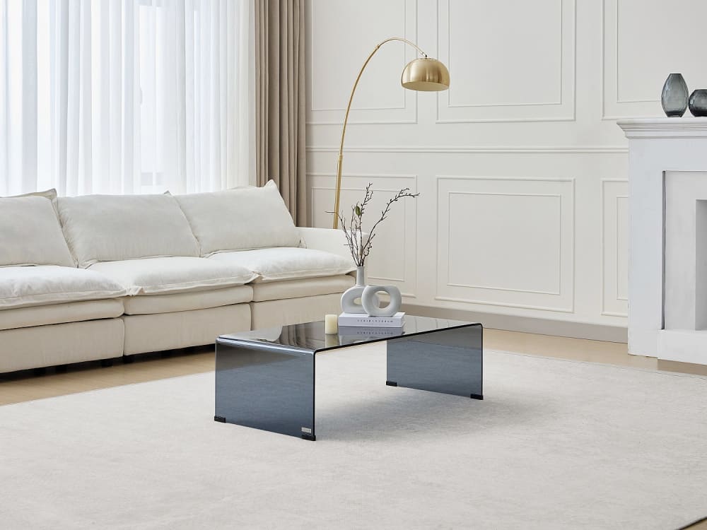 Table basse fixe verre trempé transparent, noir