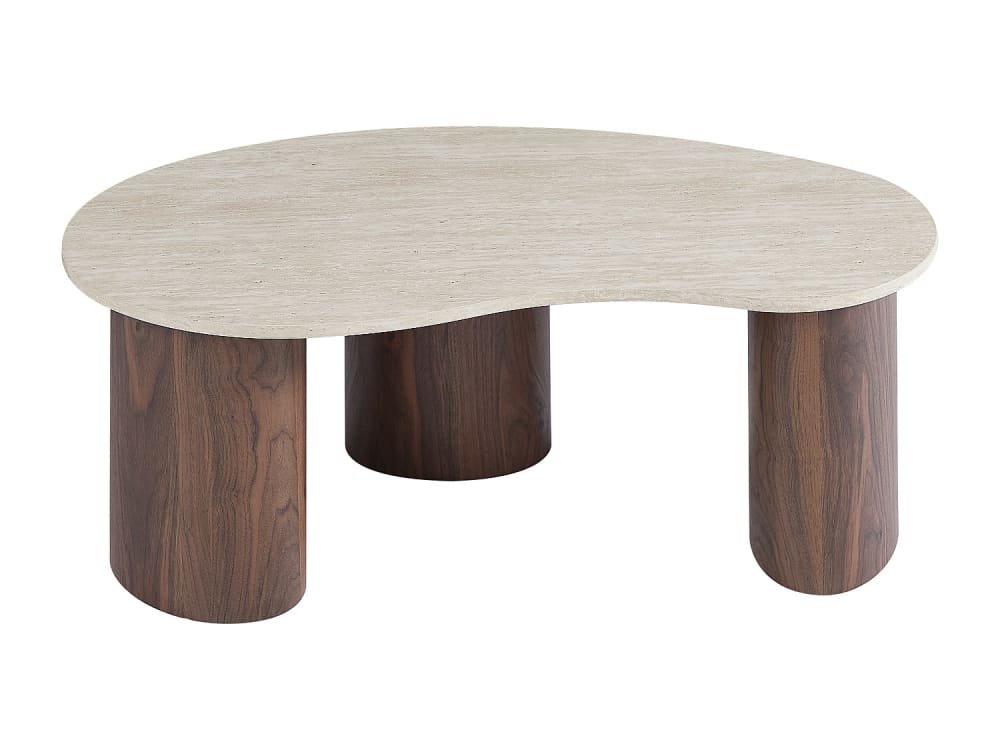 Table basse fixe effet bois naturel foncé, beige