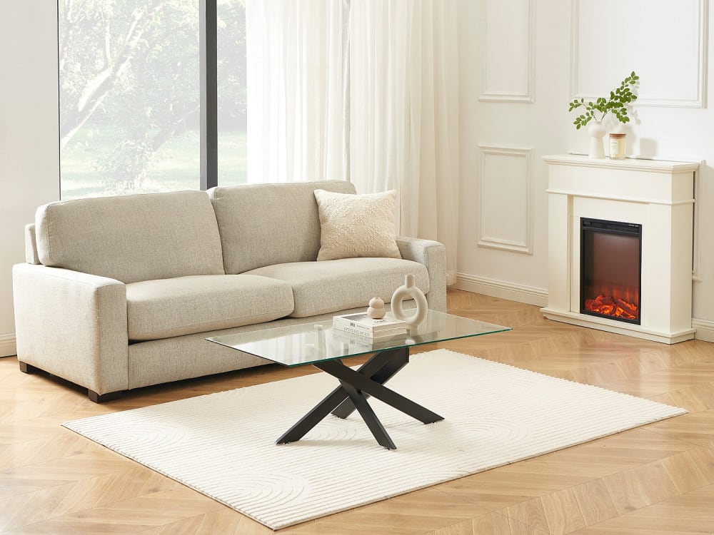 Table basse fixe verre trempé transparent, noir