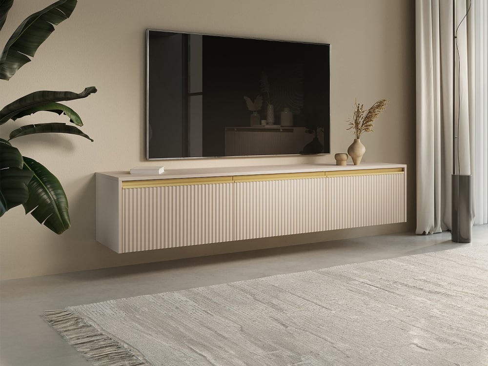 Meuble TV suspendu effet bois beige
