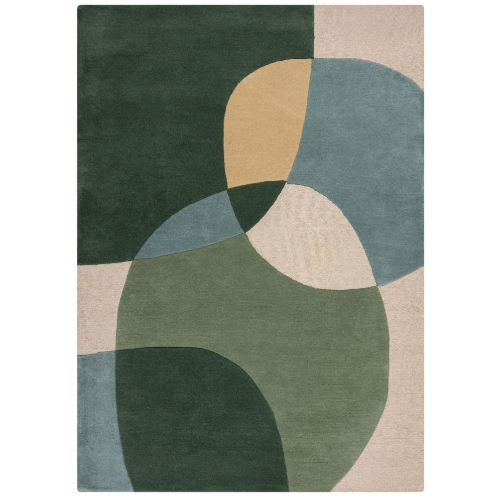 Tapis en laine verte, bleue et beige 160x230cm