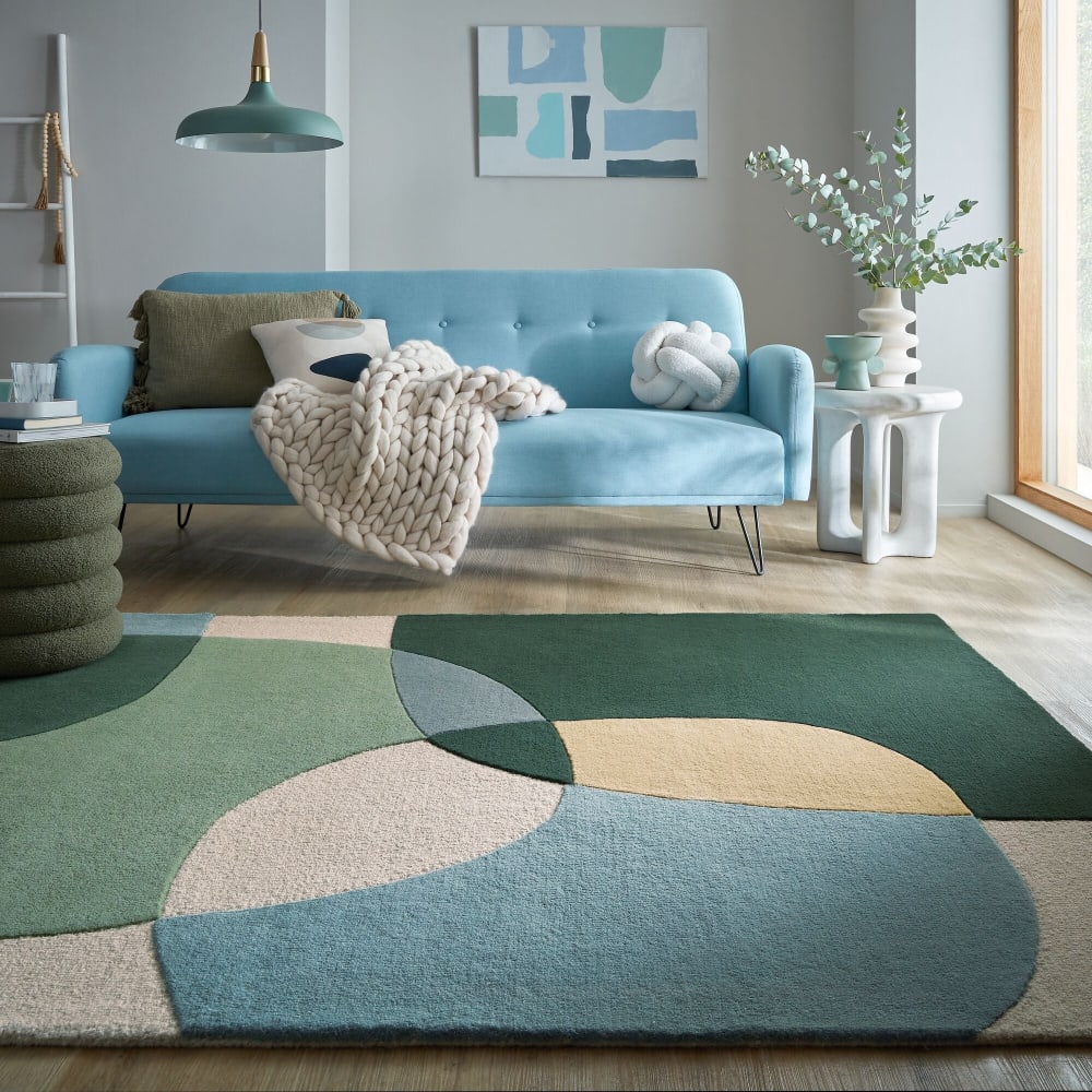 Tapis en laine verte, bleue et beige 120x170cm — vue 3