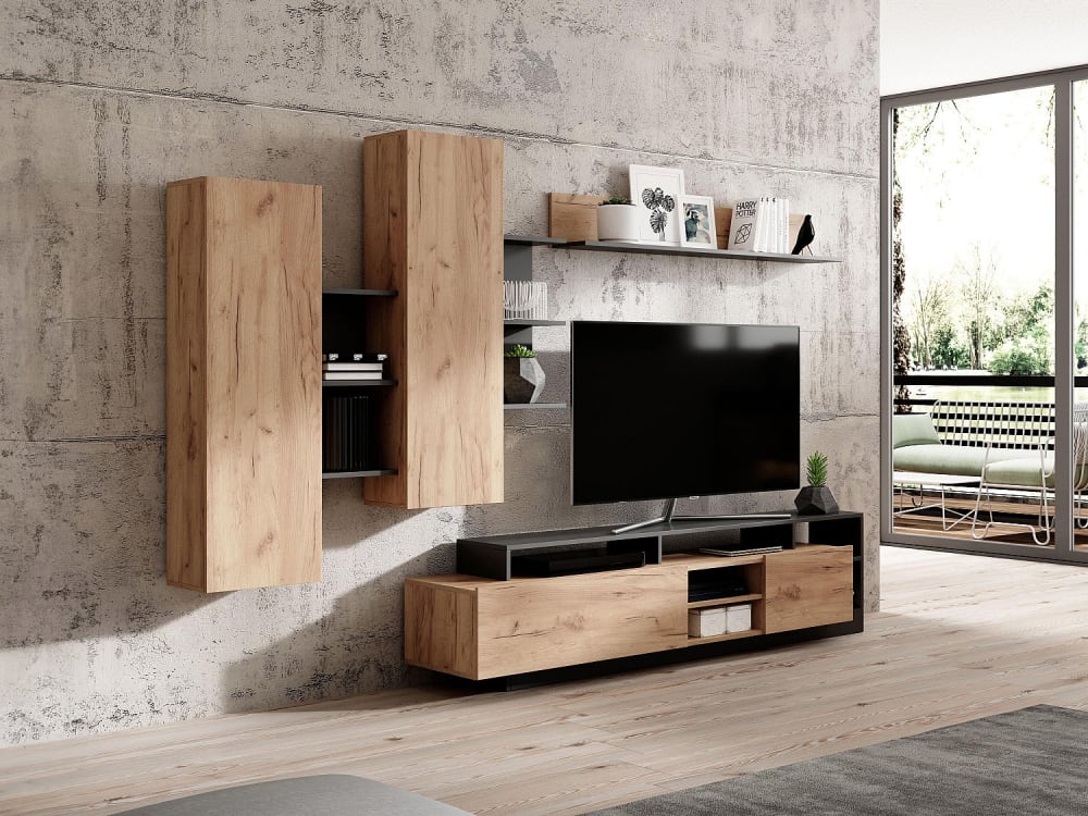 Mur TV effet bois