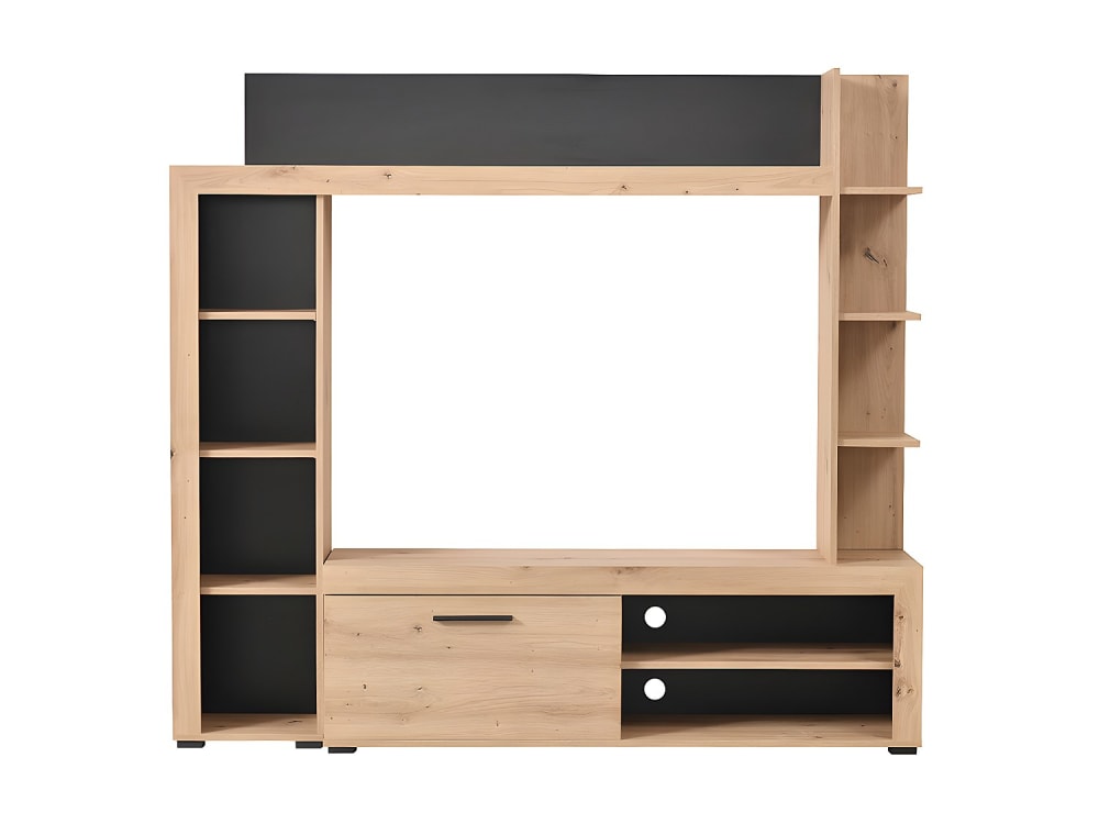 mur tv effet bois gris