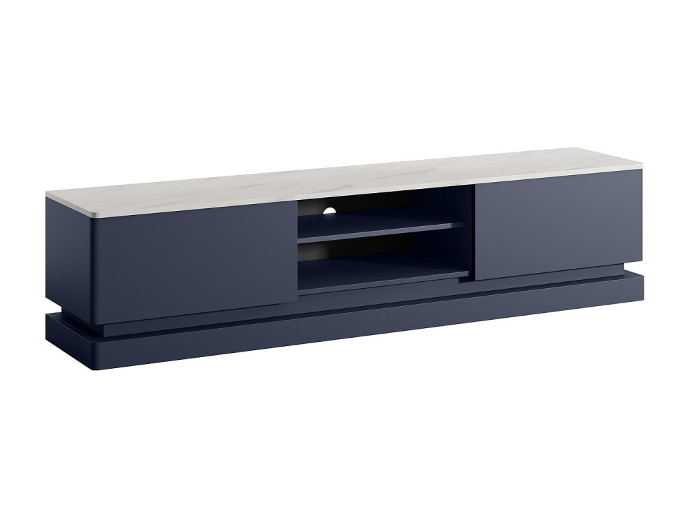 Meuble TV effet bois bleu nuit, blanc