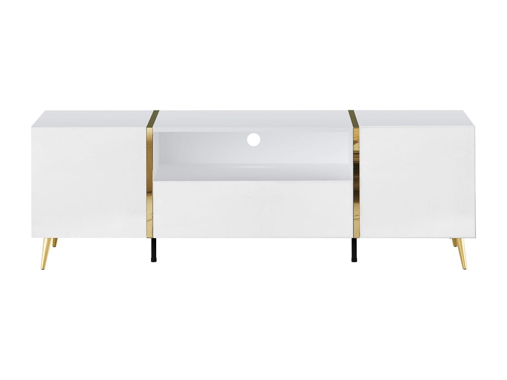Meuble TV effet bois blanc, doré