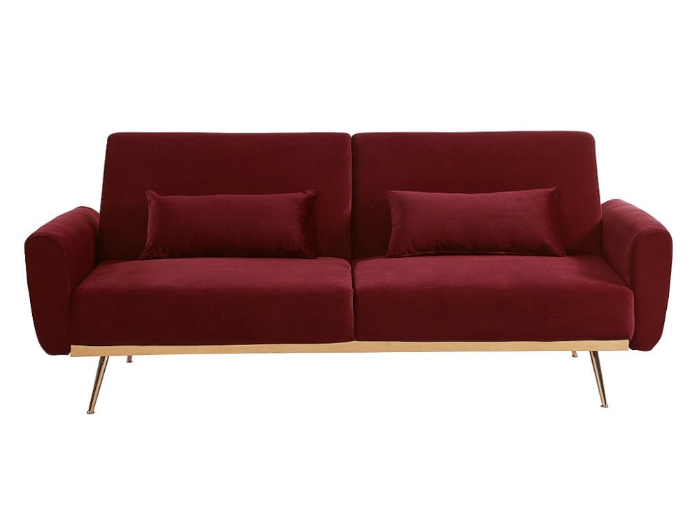 Canapé convertible velours 3 places bordeaux