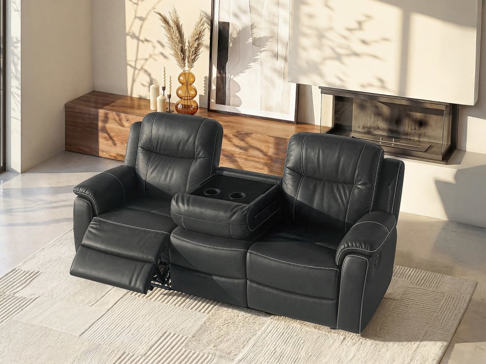 VENTE UNIQUE.COM Canap&eacute; 3 places relax EVASION en cuir - Gris 