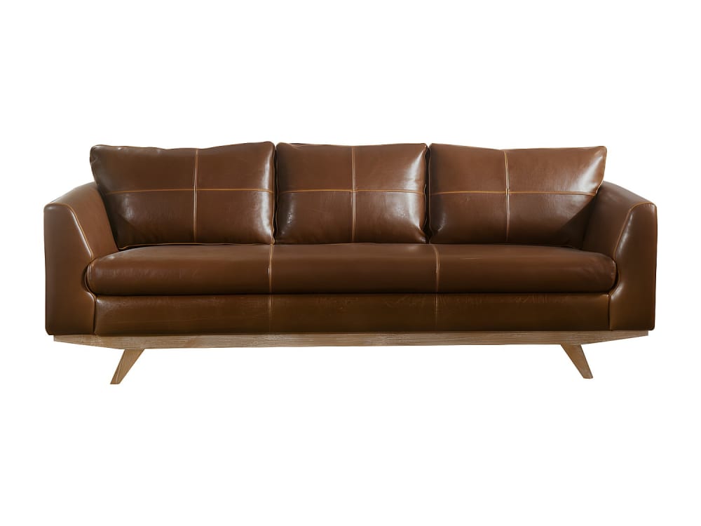 Canapé fixe croûte de cuir 3 places marron