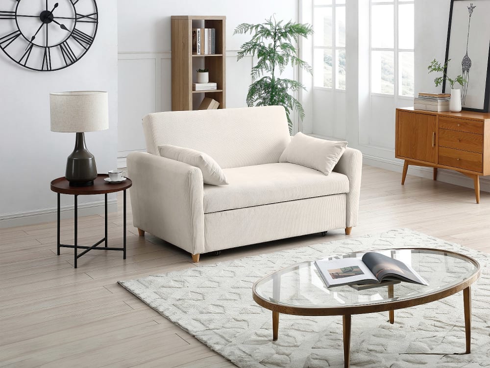 Canapé convertible velours 2 places beige}