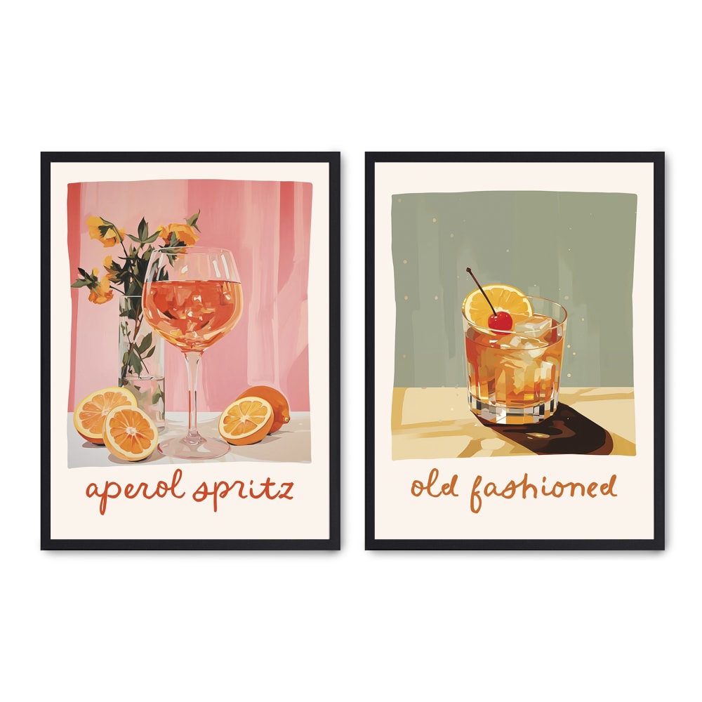 2er Set Wandbilder 093, schwarzer rahmen, 30x40 cm - Maisons Du