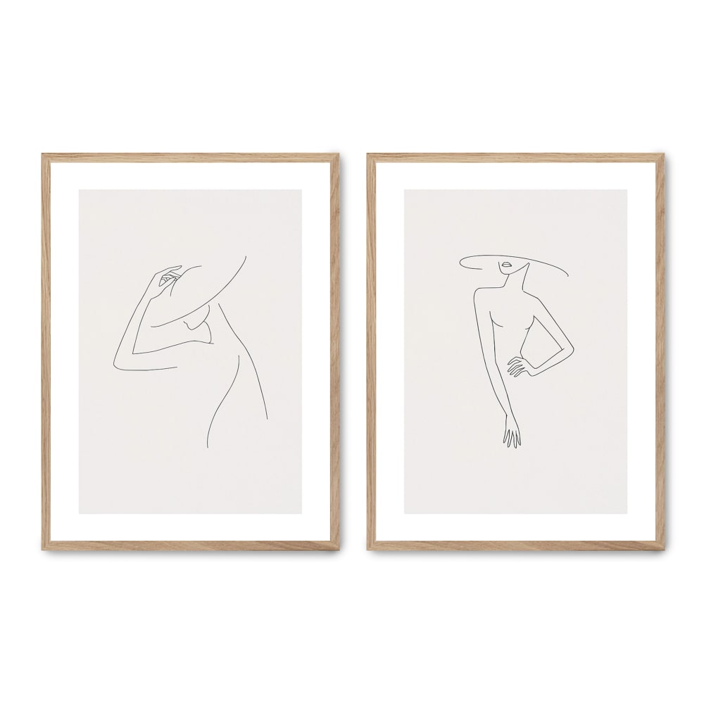 Poster Lab 2er Set Wandbilder 032, hochwertiger rahmen, eichenfurnier, 30x40 cm Mehrfarbig Holz