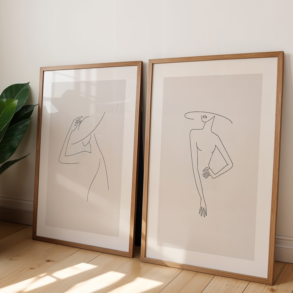 set de 2 cuadros 032 marco premium chapado en roble 50x70 cm