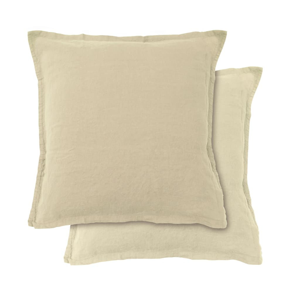 Set de 2 taies d'oreiller en lin lavé Ivoire 65x65cm - Lot de 2