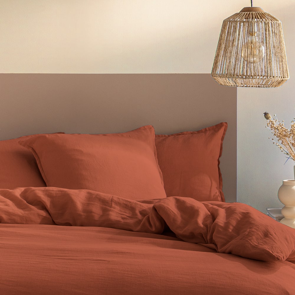 Housse de couette unie en lin lavé sienne 260x240cm — vue 4