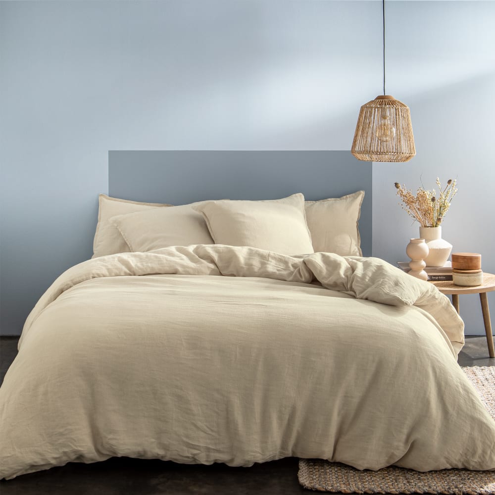 Housse de couette unie en lin lavé Ivoire 240x220cm