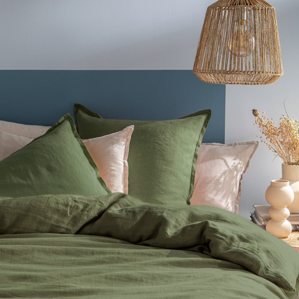 Housse de couette unie en lin lavé sauge 240x220cm — vue 4