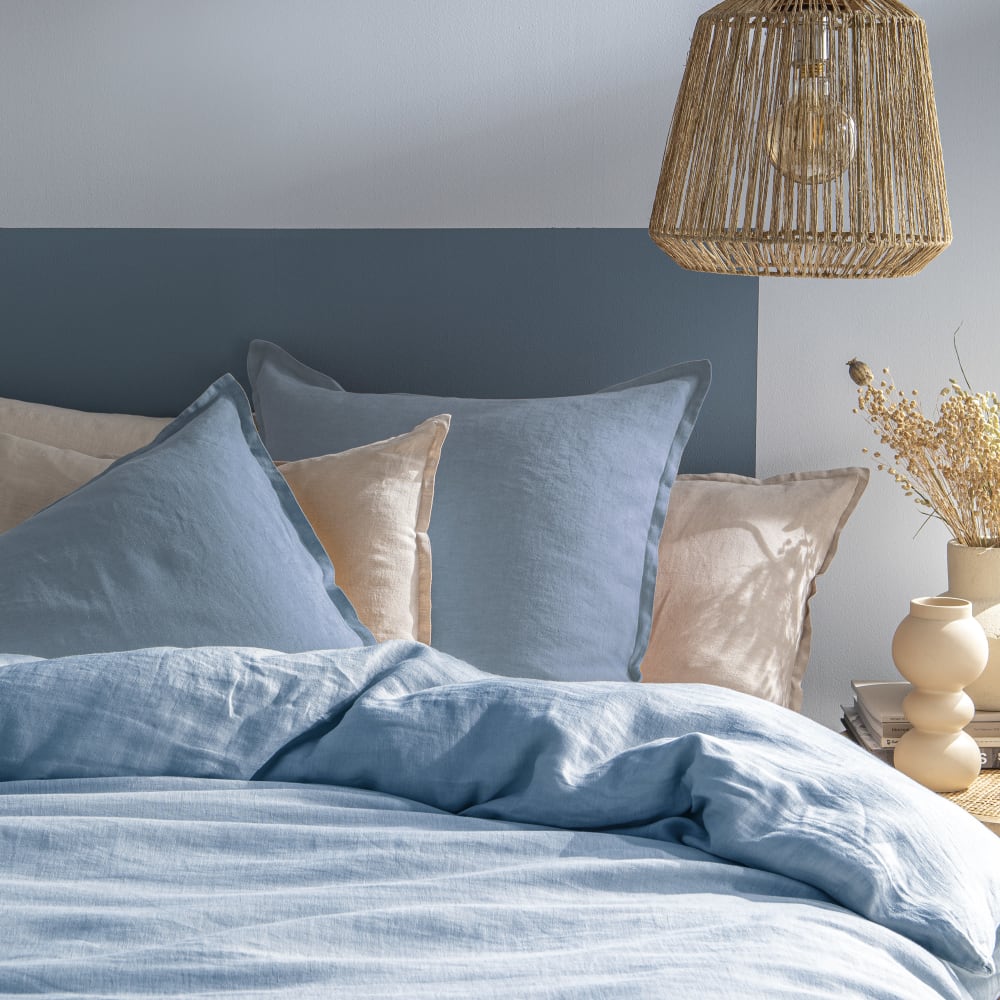 Parure de lit unie en lin lavé bleu orage 260x240+2x50x70cm — vue 4