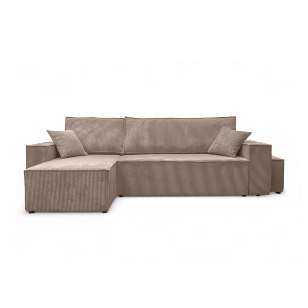 Canapé d'angle convertible avec un pouf en velours côtelé - Taupe
