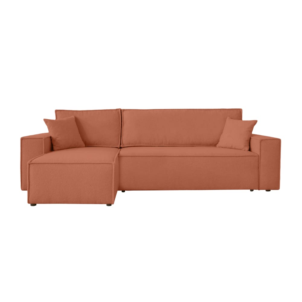 Canapé d'angle convertible 4 places en tissu bouclette - Terracotta
