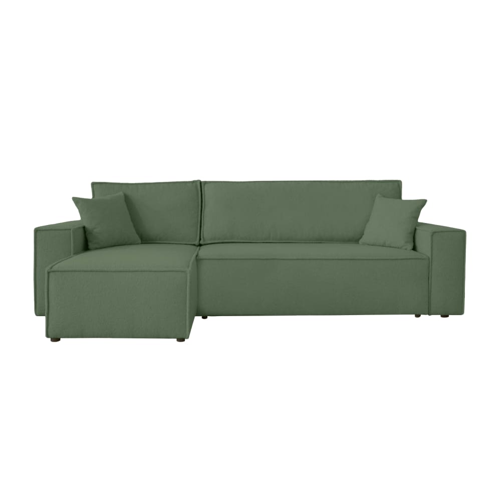 Canapé d'angle convertible 4 places en tissu bouclette - Vert