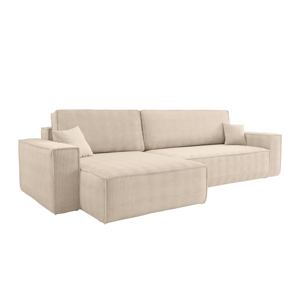 Canapé d'angle max réversible et convertible en velours côtelé - Beige