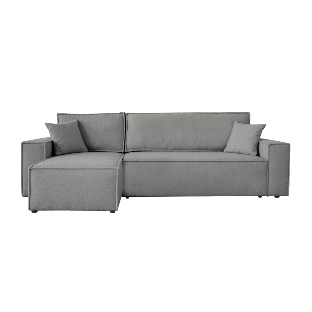 Canapé d'angle convertible 4 places en tissu bouclette - Gris