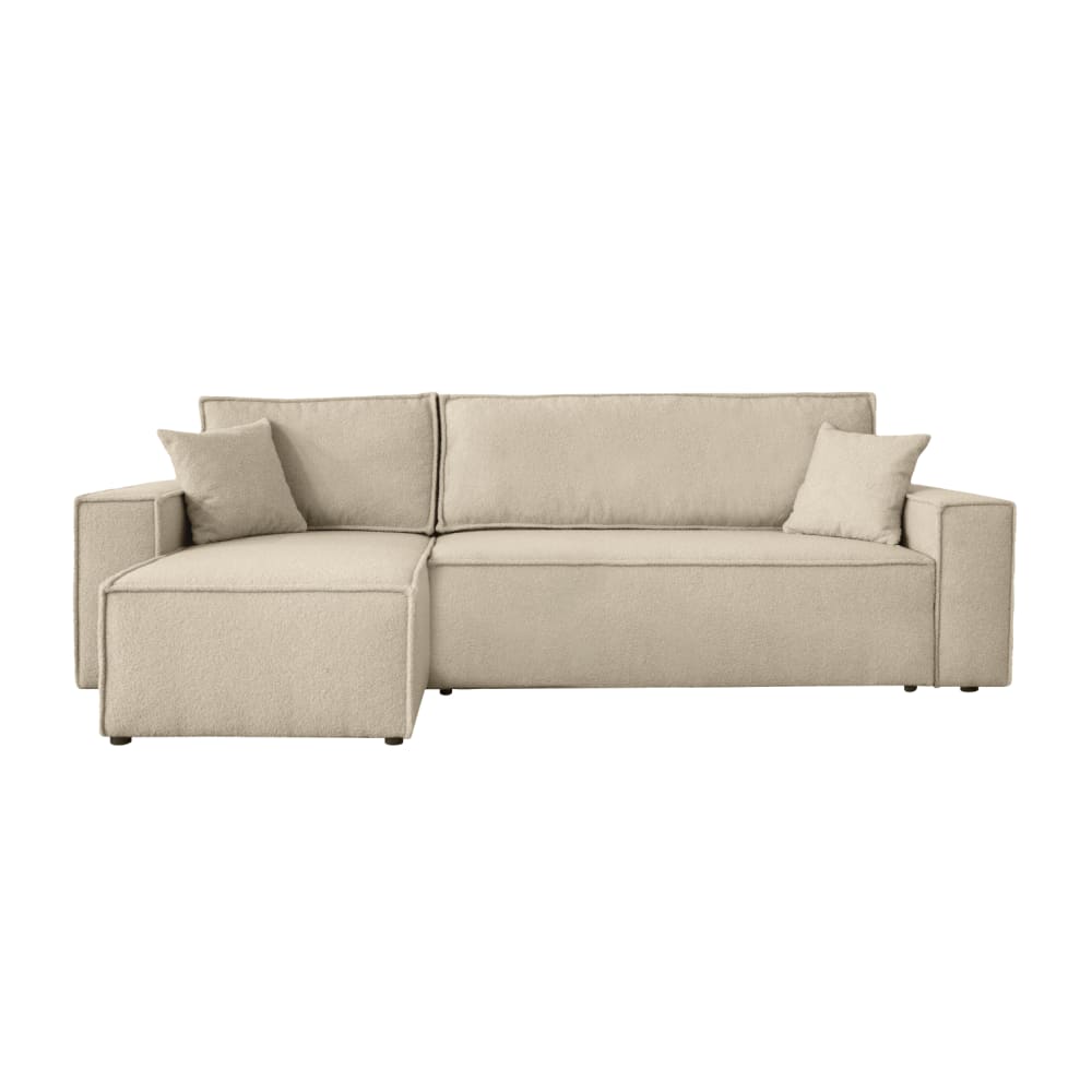 Canapé d'angle convertible 4 places en tissu bouclette - Beige
