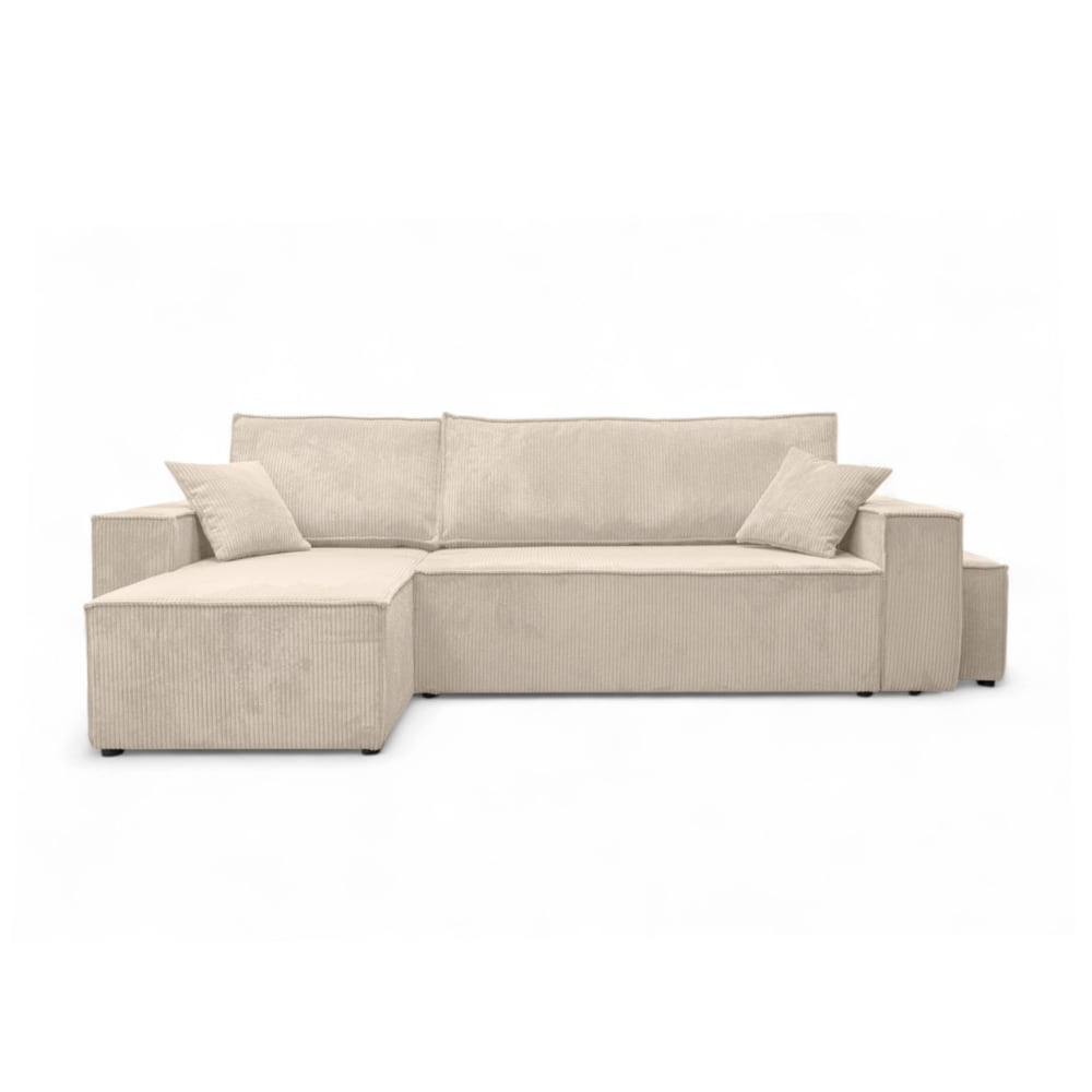 Canapé d'angle convertible avec un pouf en velours côtelé - Beige