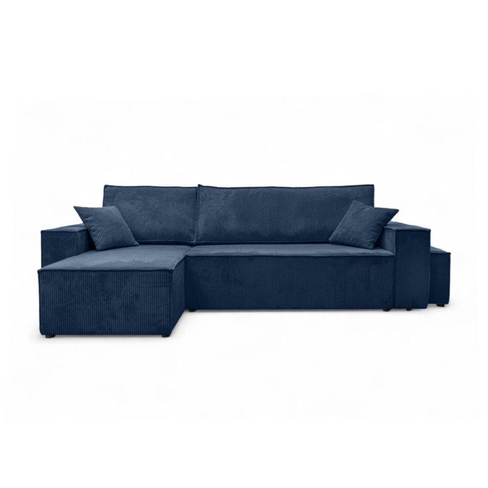Canapé d'angle convertible avec un pouf en velours côtelé - Bleu foncé