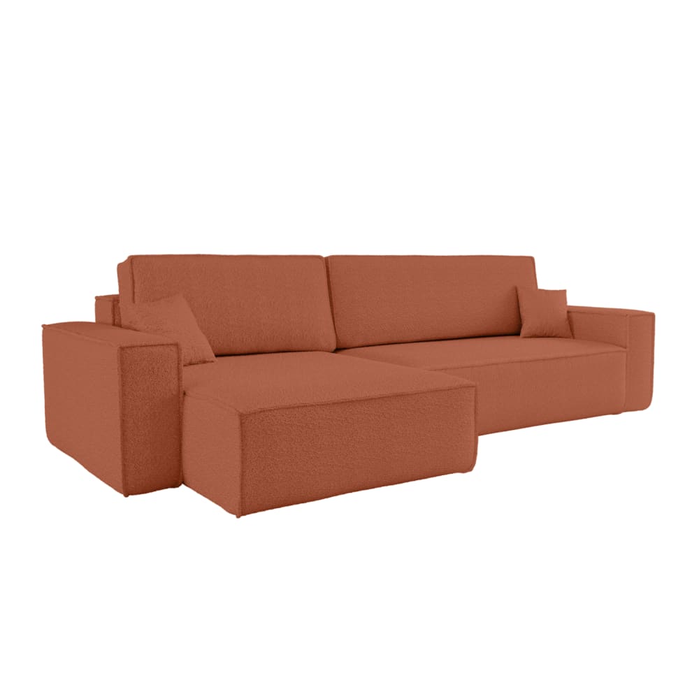 Canapé d'angle max réversible, convertible tissu bouclette terracotta
