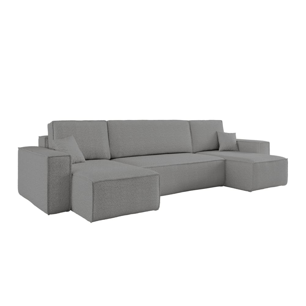 Canapé d'angle panoramique convertible 6 places tissu bouclette gris