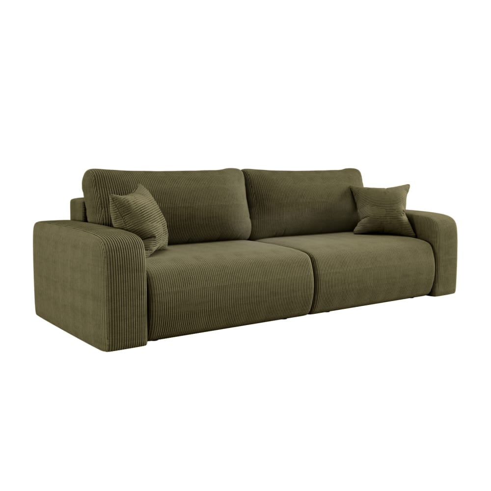 Canapé droit 3 places convertible en velours côtelé - Vert kaki