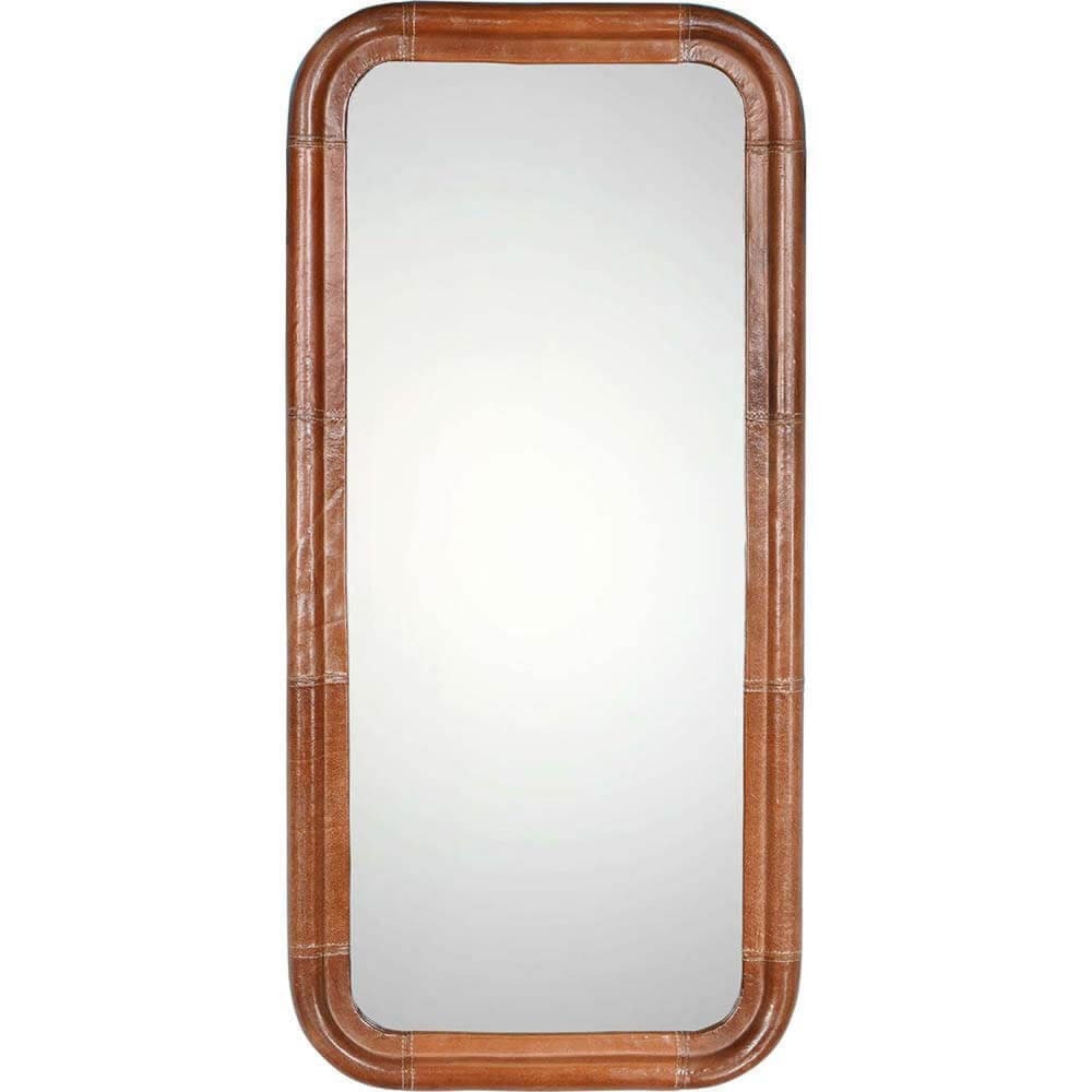 Trademark Living Wandspiegel Brandon mit Lederrahmen 95cm, Braun Braun Glas