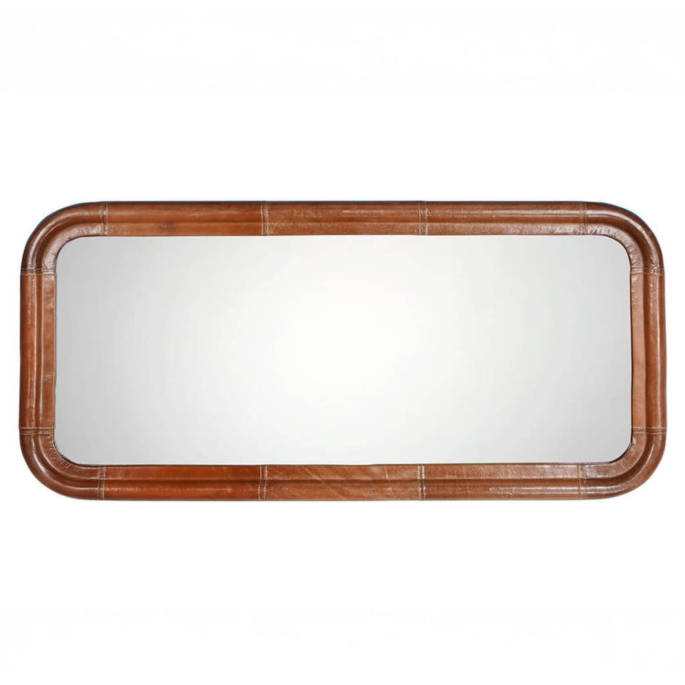 Wandspiegel Brandon mit Lederrahmen 95cm, Braun - Maisons Du