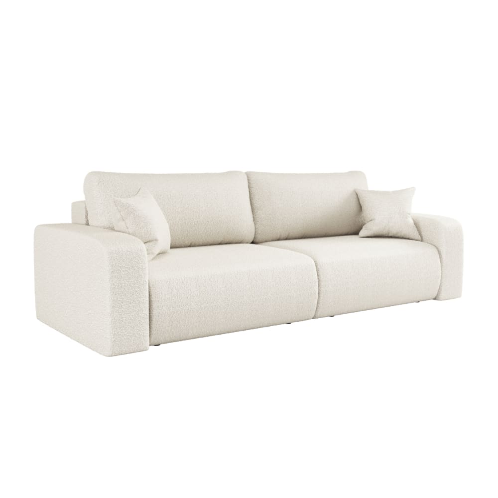 Canapé droit 3 places convertible en tissu bouclette - Blanc