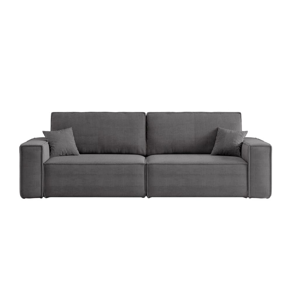 Canapé droit 3 places convertible en velours côtelé - Gris