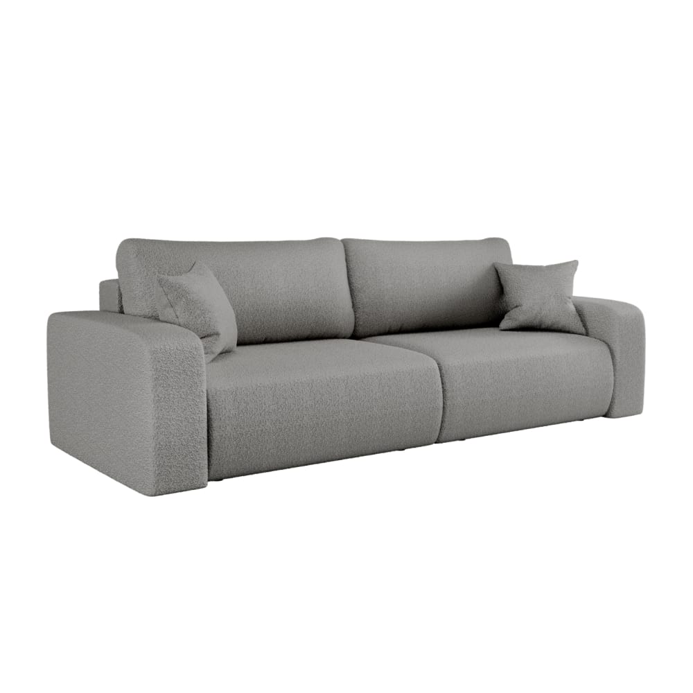 Canapé droit 3 places convertible en tissu bouclette - Gris