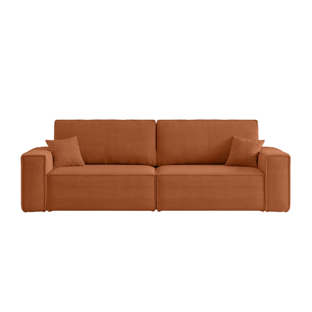 Canapé droit 3 places convertible en velours côtelé - Terracotta