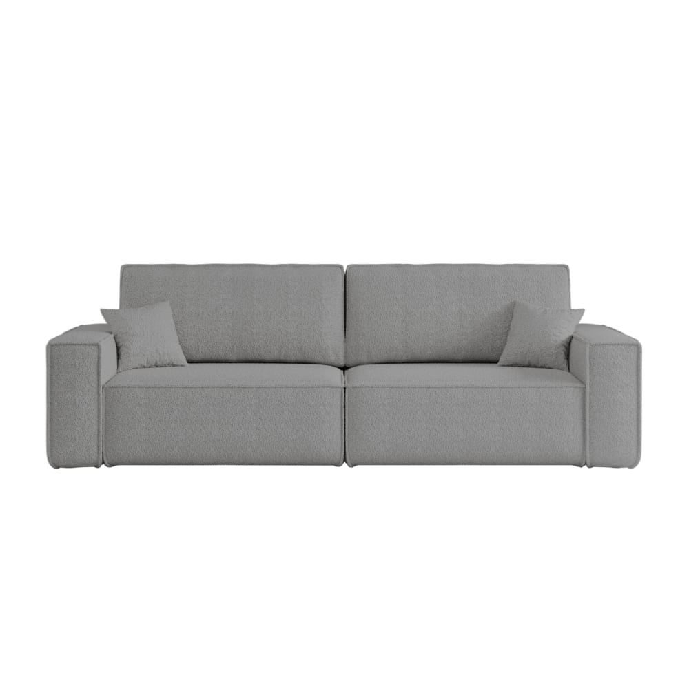 Canapé droit 3 places convertible en tissu bouclette - Gris
