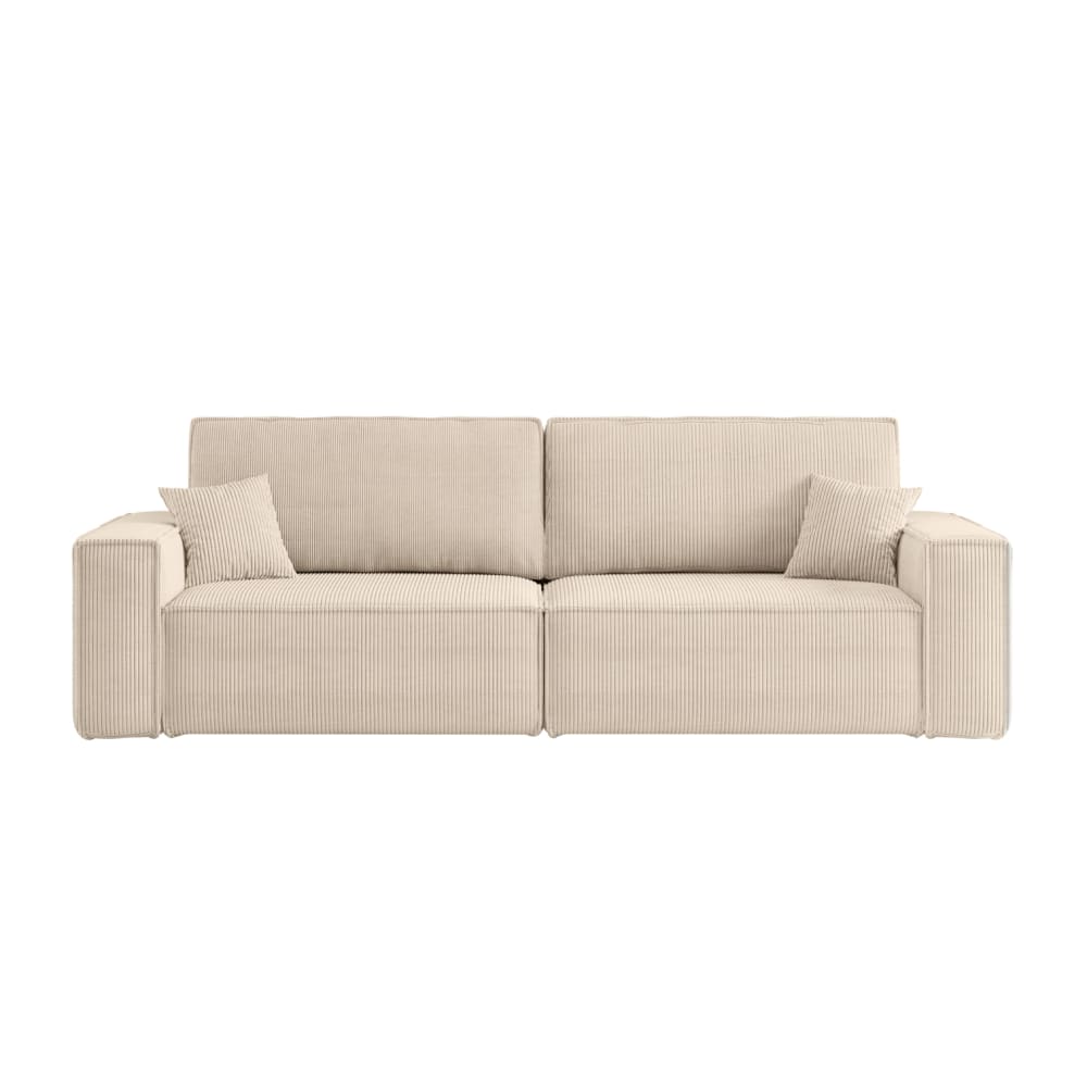Canapé droit 3 places convertible en velours côtelé - Beige