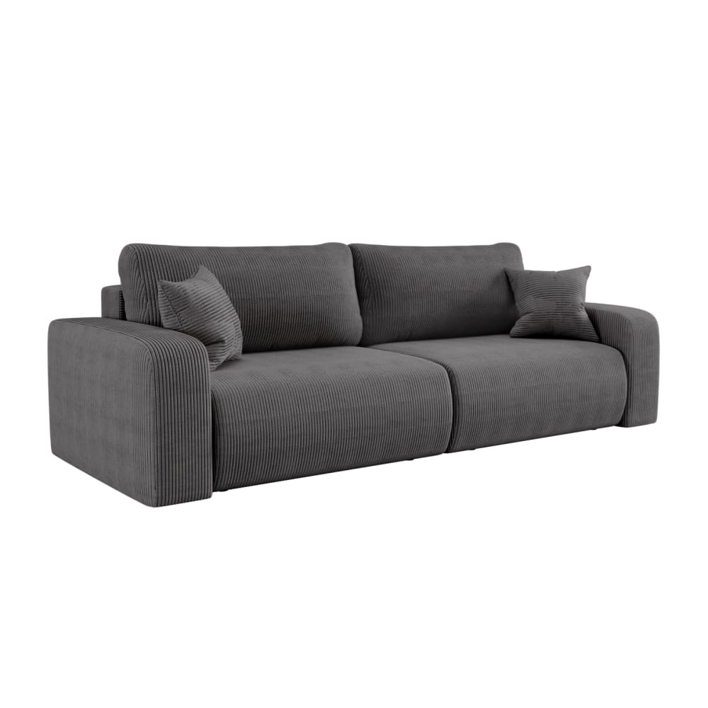 Canapé droit 3 places convertible en velours côtelé - Gris
